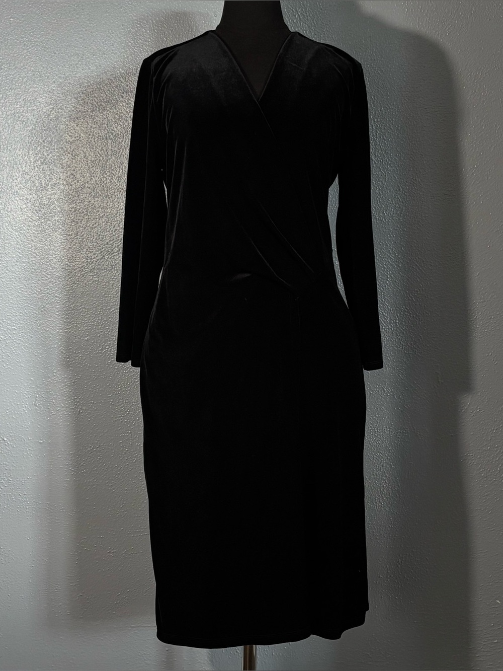 Talbots Black V Neck Velour Dress Womens Size M